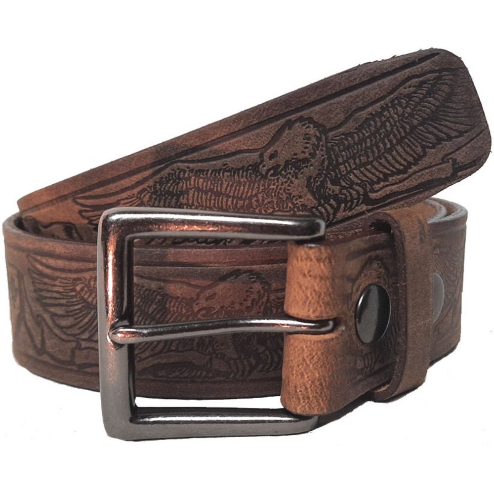 GENUINE LEATHER EAGLE OVAL EMBOSSED BELT 40 MM BROWN#1040